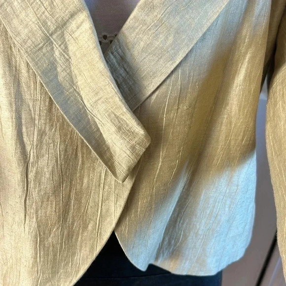 PAZ TORRAS LINEN CROPPED PEPLUM SHIMMERY GOLD COLOR BLAZER  made in Milan? - Picture 7 of 17